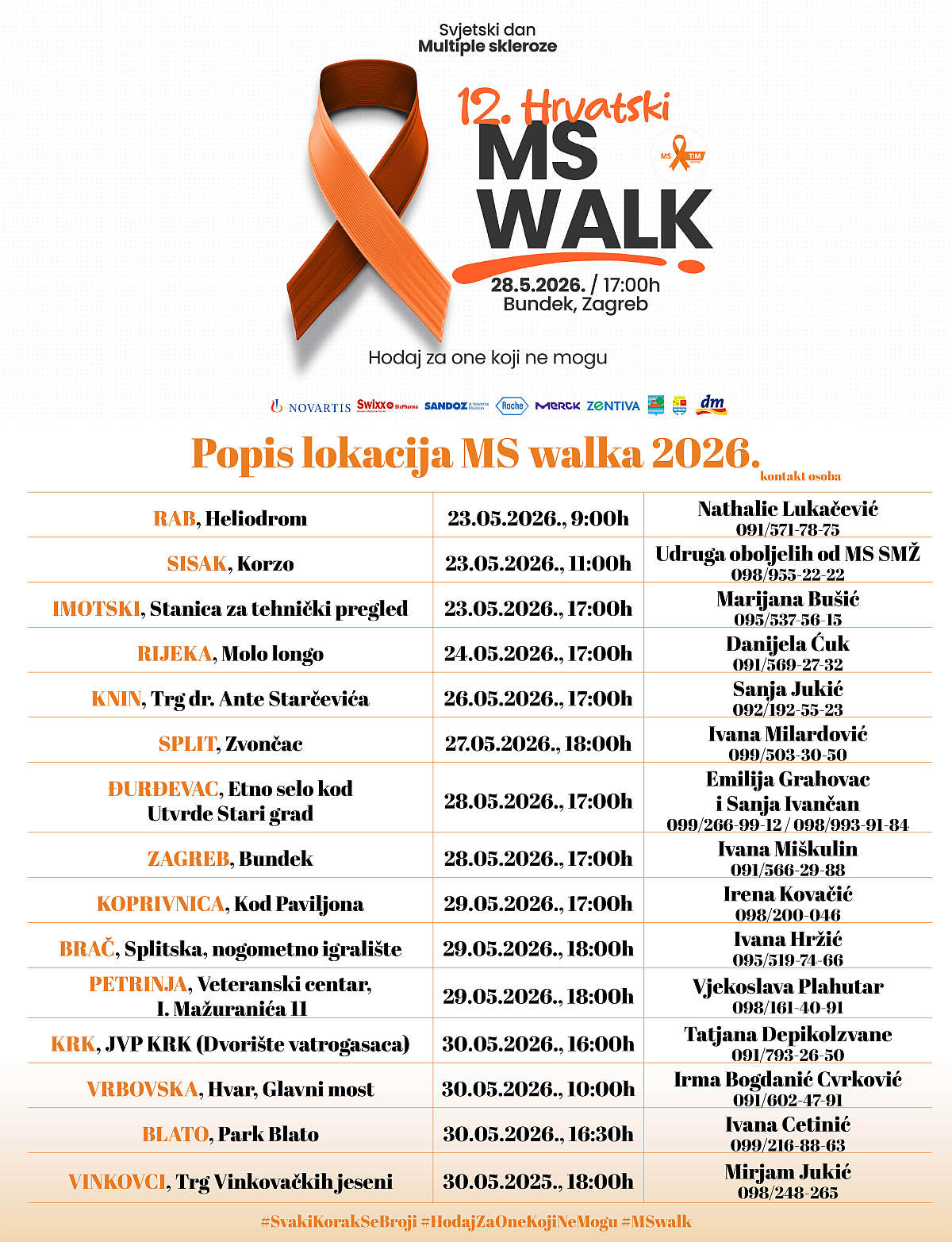 MS WALK 2026, LOKACIJE MS WALK 2026, MS WALK HRVATSKA