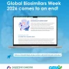 Završna grafika Globalnog tjedna biosličnih lijekova 2026. s prikazom DiCE-ove edukativne internetske stranice na zaslonu prijenosnog računala.